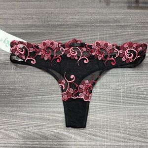 Floral Lace Black and Pink Panties